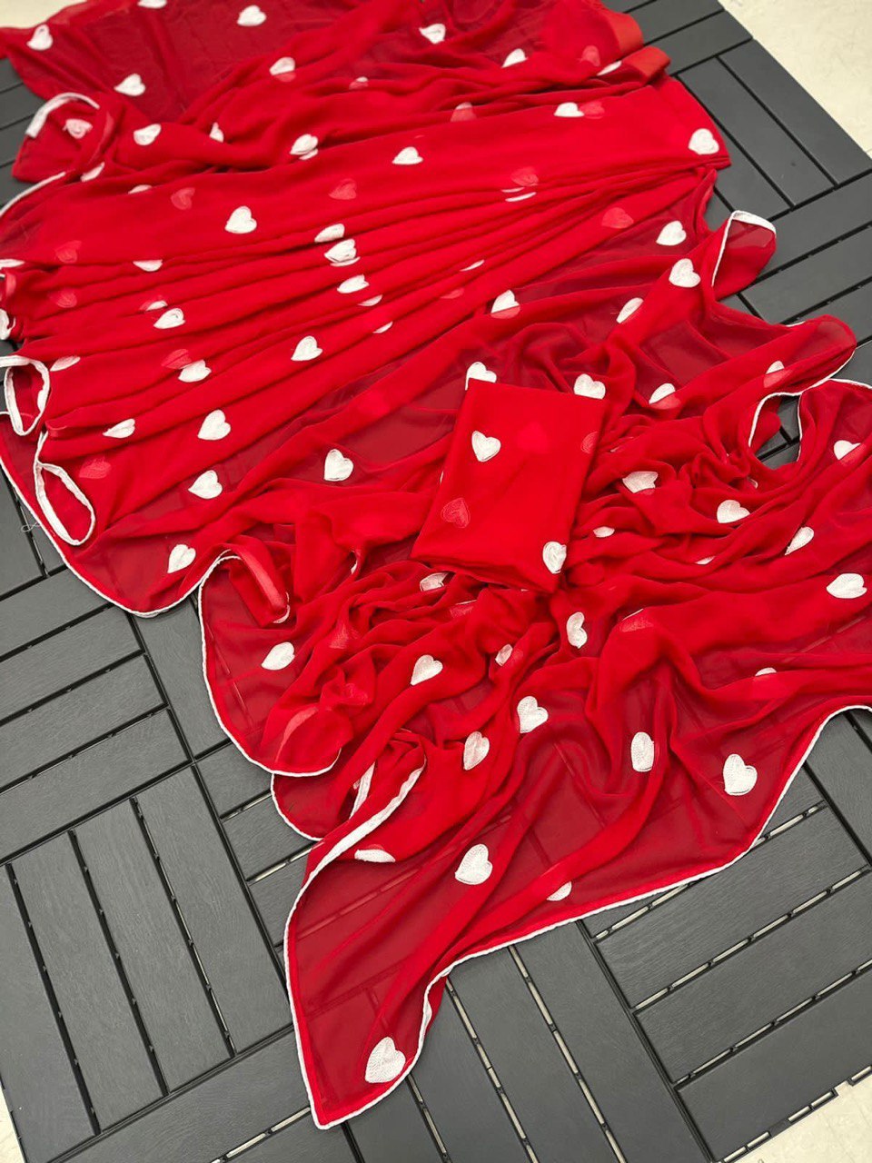 Loving Hart 2 Red Colour Georgette Sarees Catalog